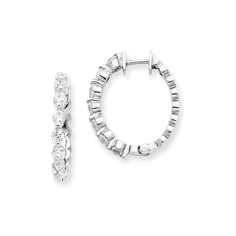 14k White Gold A Real Diamond Hinged Hoop Earrings