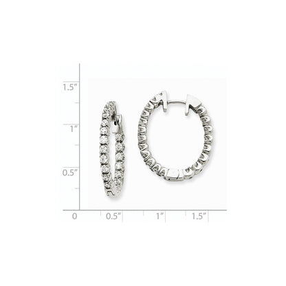 14k White Gold AAA Real Diamond Hinged Hoop Earrings