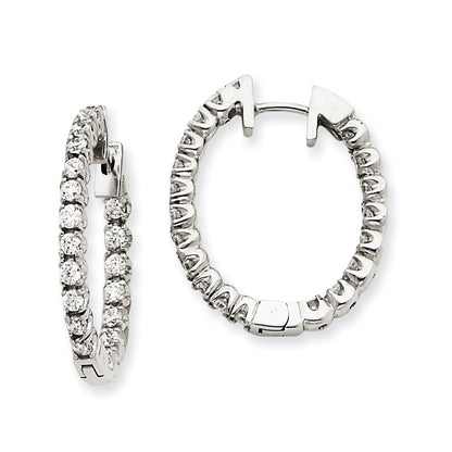 14k White Gold AAA Real Diamond Hinged Hoop Earrings