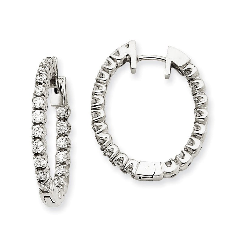 14k White Gold AAA Real Diamond Hinged Hoop Earrings