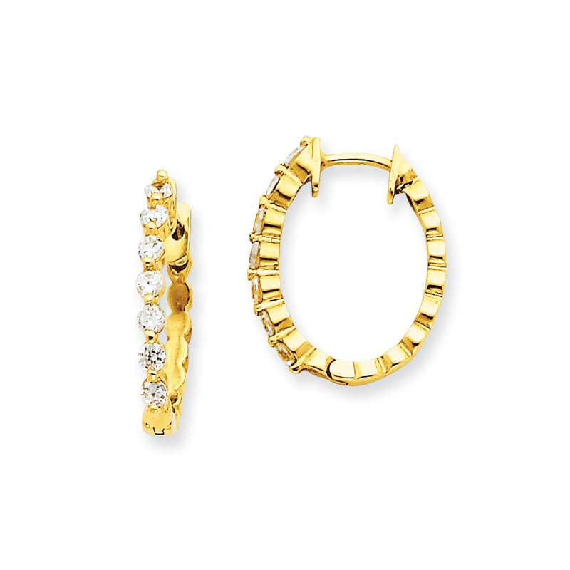 14k Yellow Gold Real Diamond Hinged Hoop Earrings
