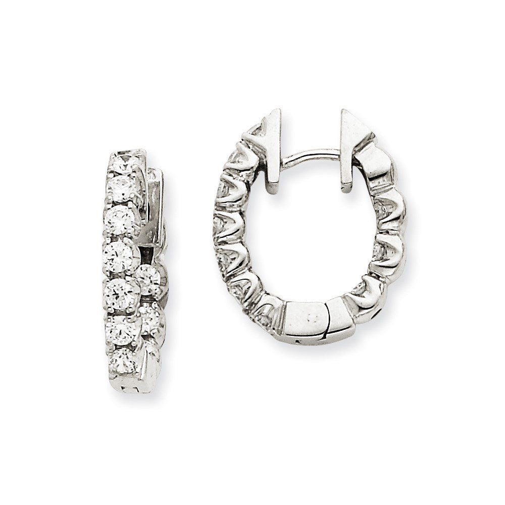 14k White Gold AA Real Diamond Hinged Hoop Earrings