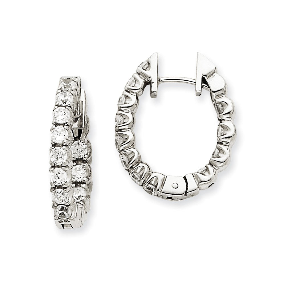 14k White Gold AA Real Diamond Hinged Hoop Earrings