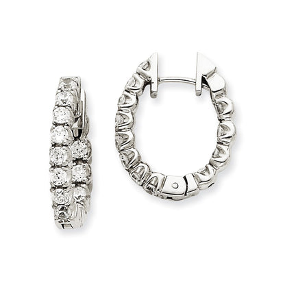 14k White Gold AA Real Diamond Hinged Hoop Earrings