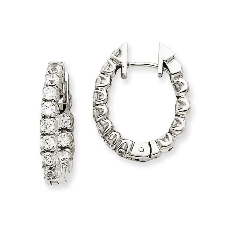 14k White Gold AA Real Diamond Hinged Hoop Earrings