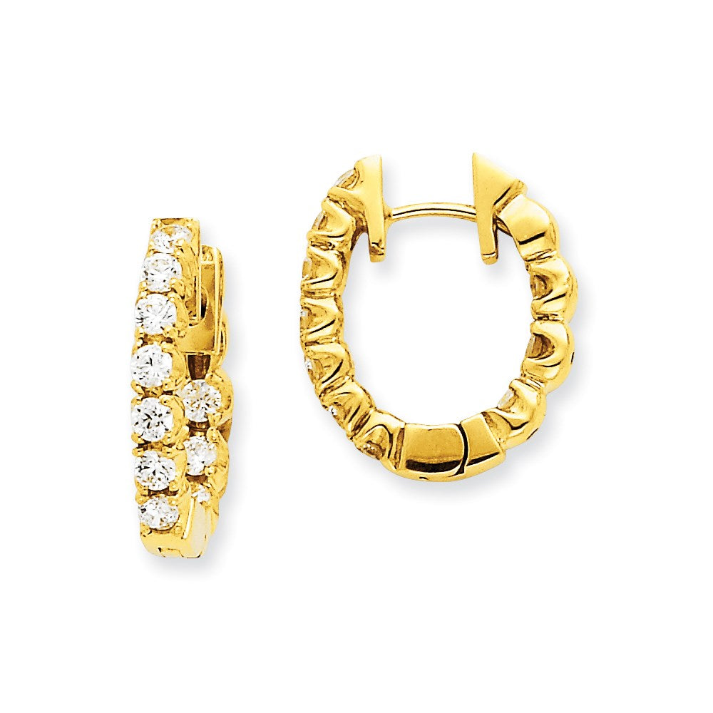 14k Yellow Gold Real Diamond Hinged Hoop Earrings