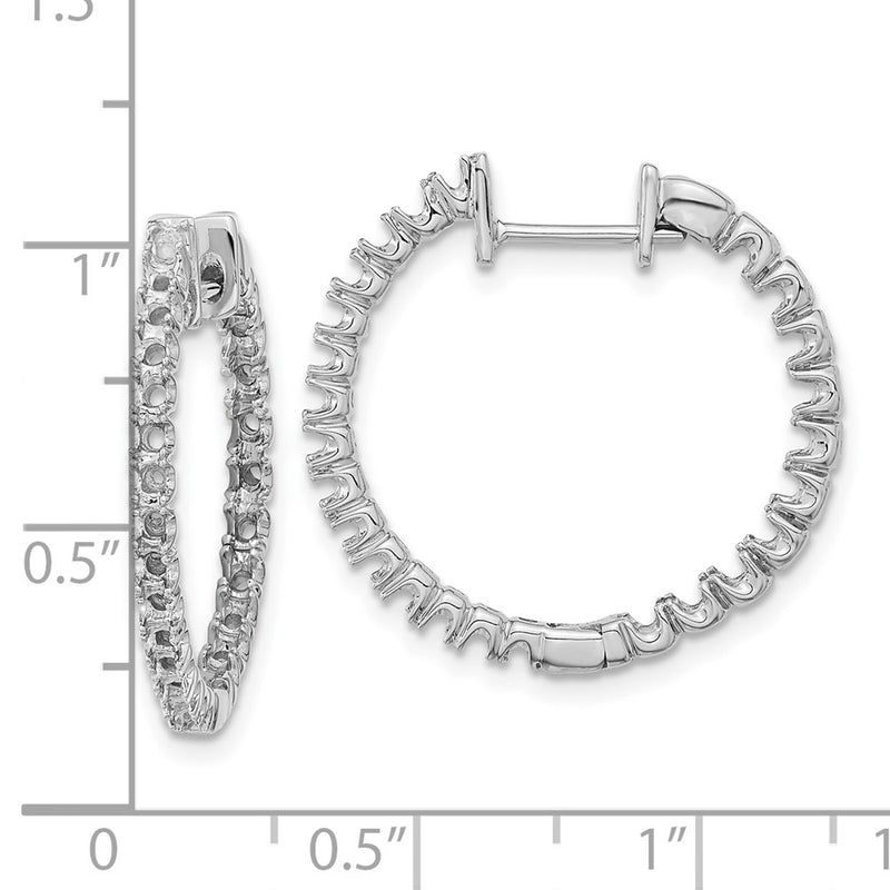 14k White Gold A Real Diamond Hinged Hoop Earrings