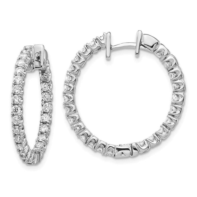 14k White Gold AAA Real Diamond Hinged Hoop Earrings