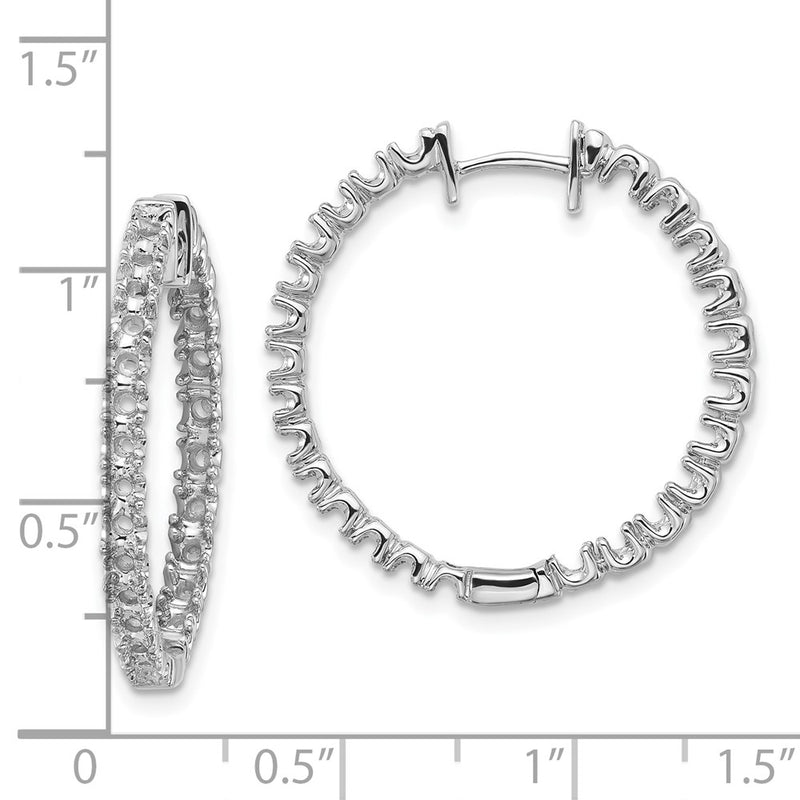 14k White Gold AAA Real Diamond Hinged Hoop Earrings