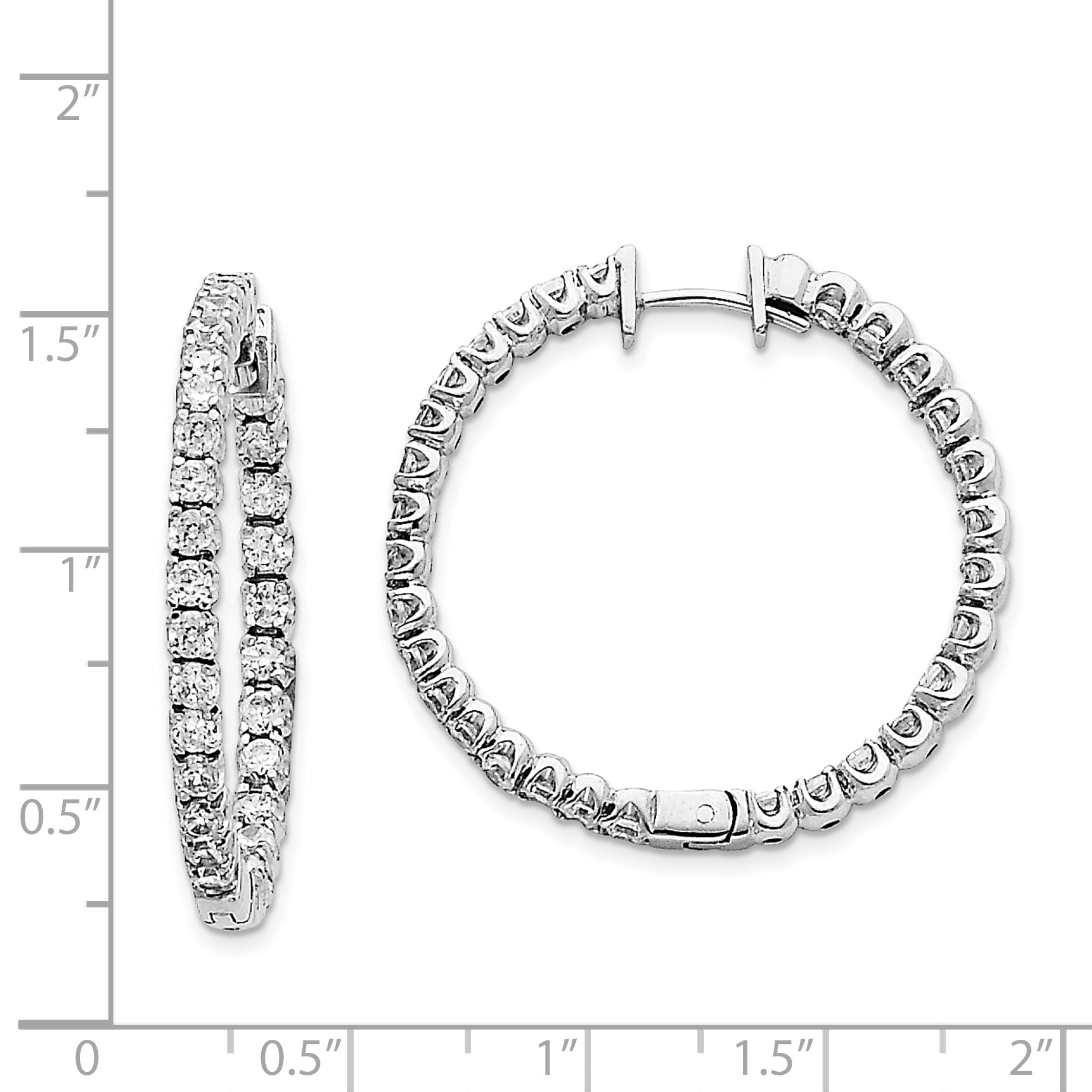 14k White Gold AAA Real Diamond Hinged Hoop Earrings