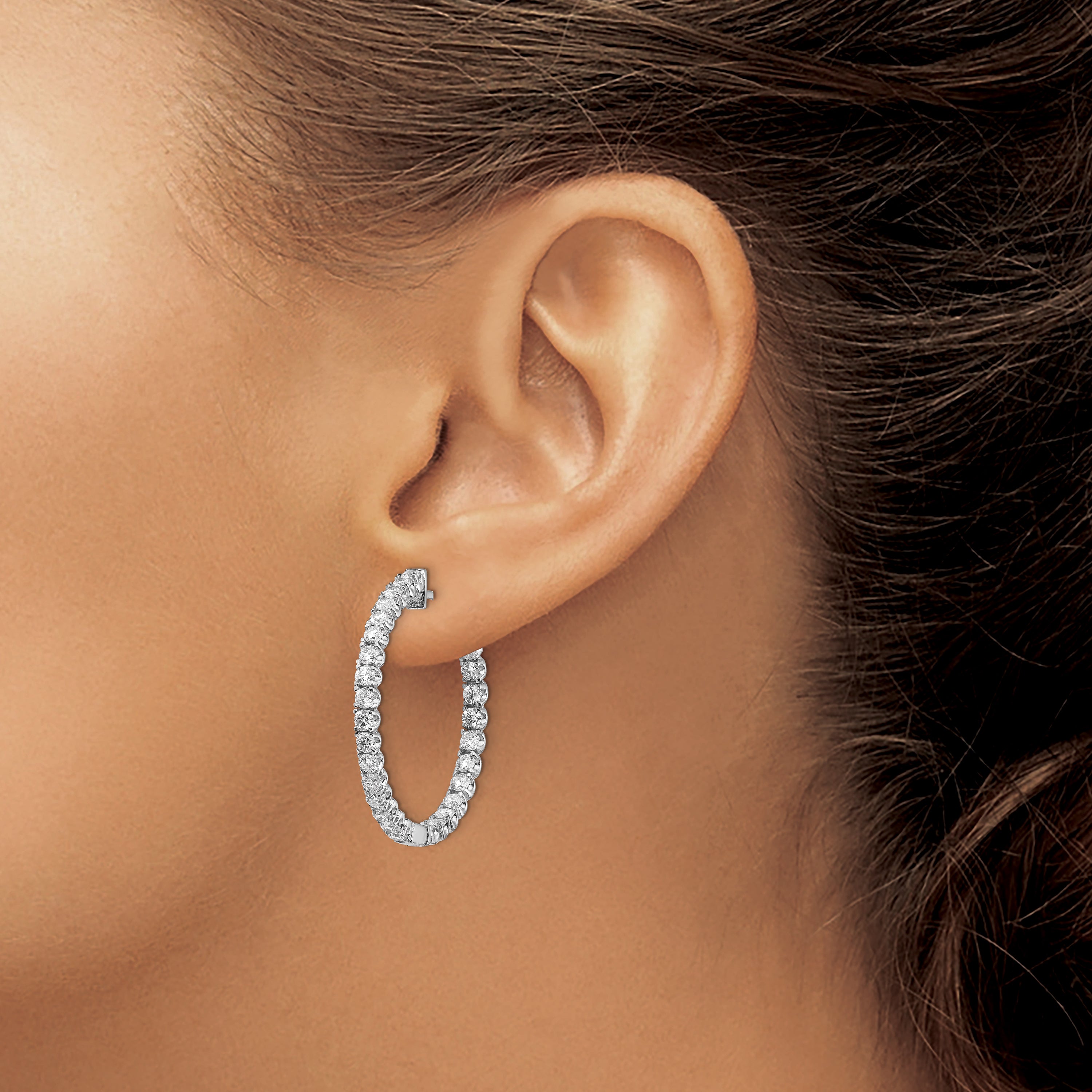 14k White Gold AAA Real Diamond Hinged Hoop Earrings