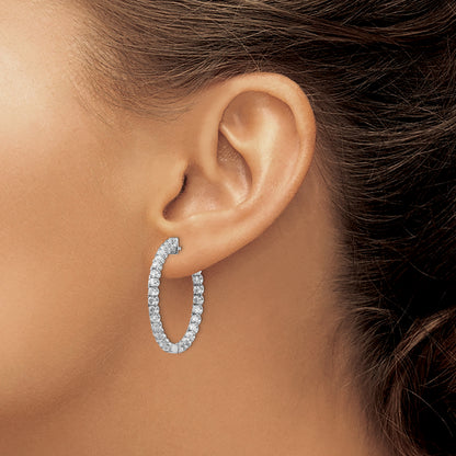 14k White Gold AAA Real Diamond Hinged Hoop Earrings