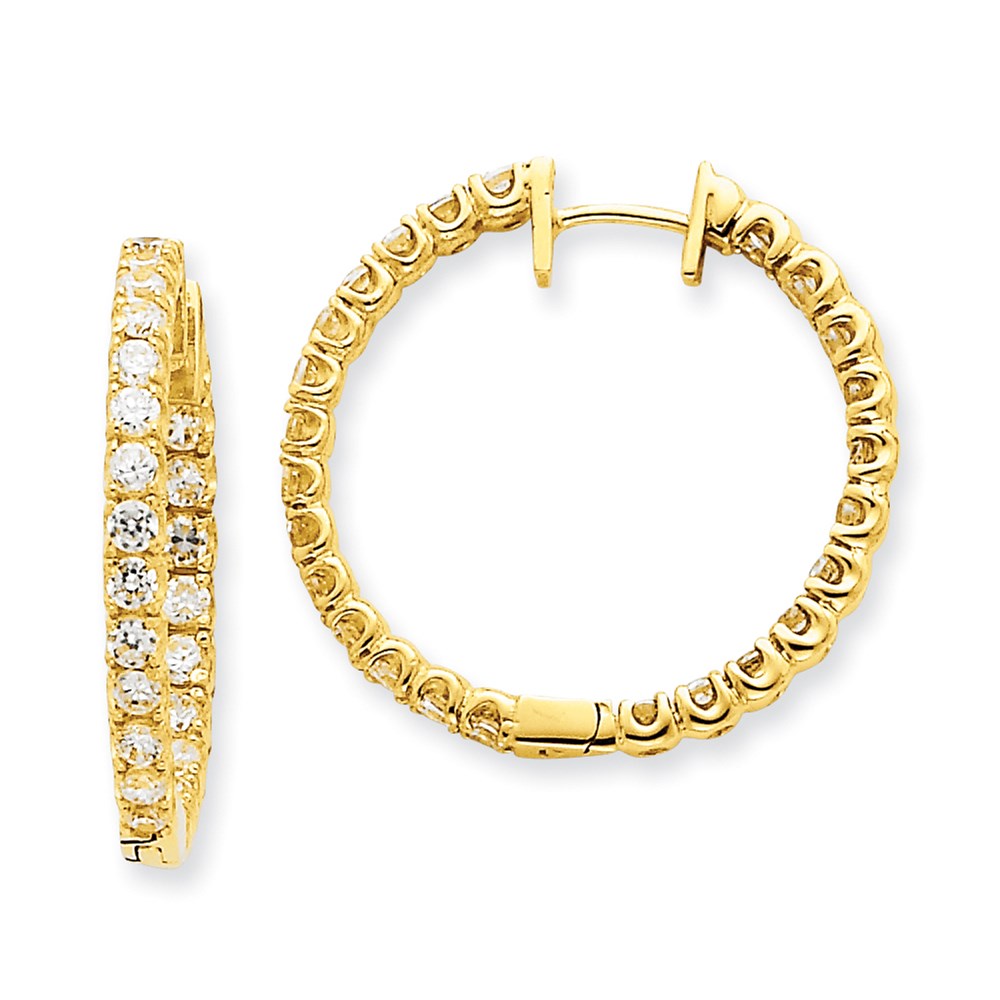 14k Yellow Gold Real Diamond Hinged Hoop Earrings