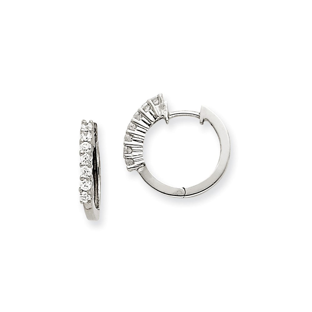 14k White Gold AA Real Diamond Hinged Hoop Earrings