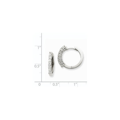14k White Gold AAA Real Diamond Hinged Hoop Earrings