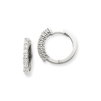 14k White Gold A Real Diamond Hinged Hoop Earrings