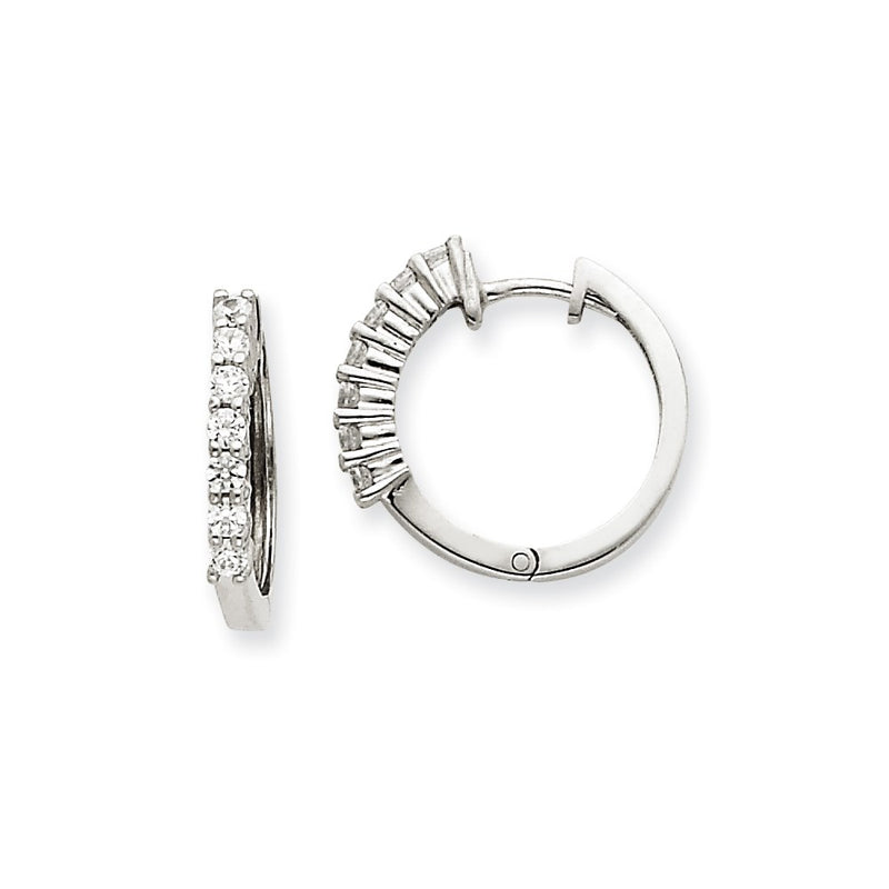 14k White Gold AA Real Diamond Hingeed Hoop Earrings