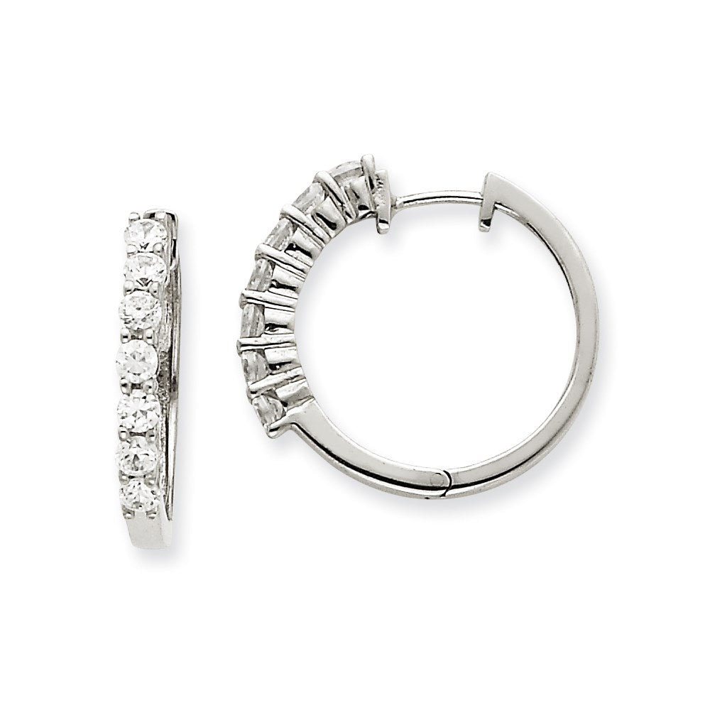 14k White Gold AAA Real Diamond Hinged Hoop Earrings