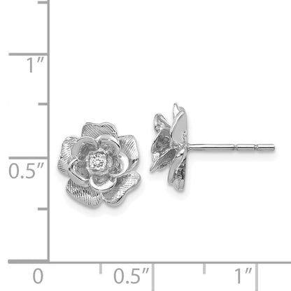 14k White Gold AA Real Diamond Flower Post Earrings