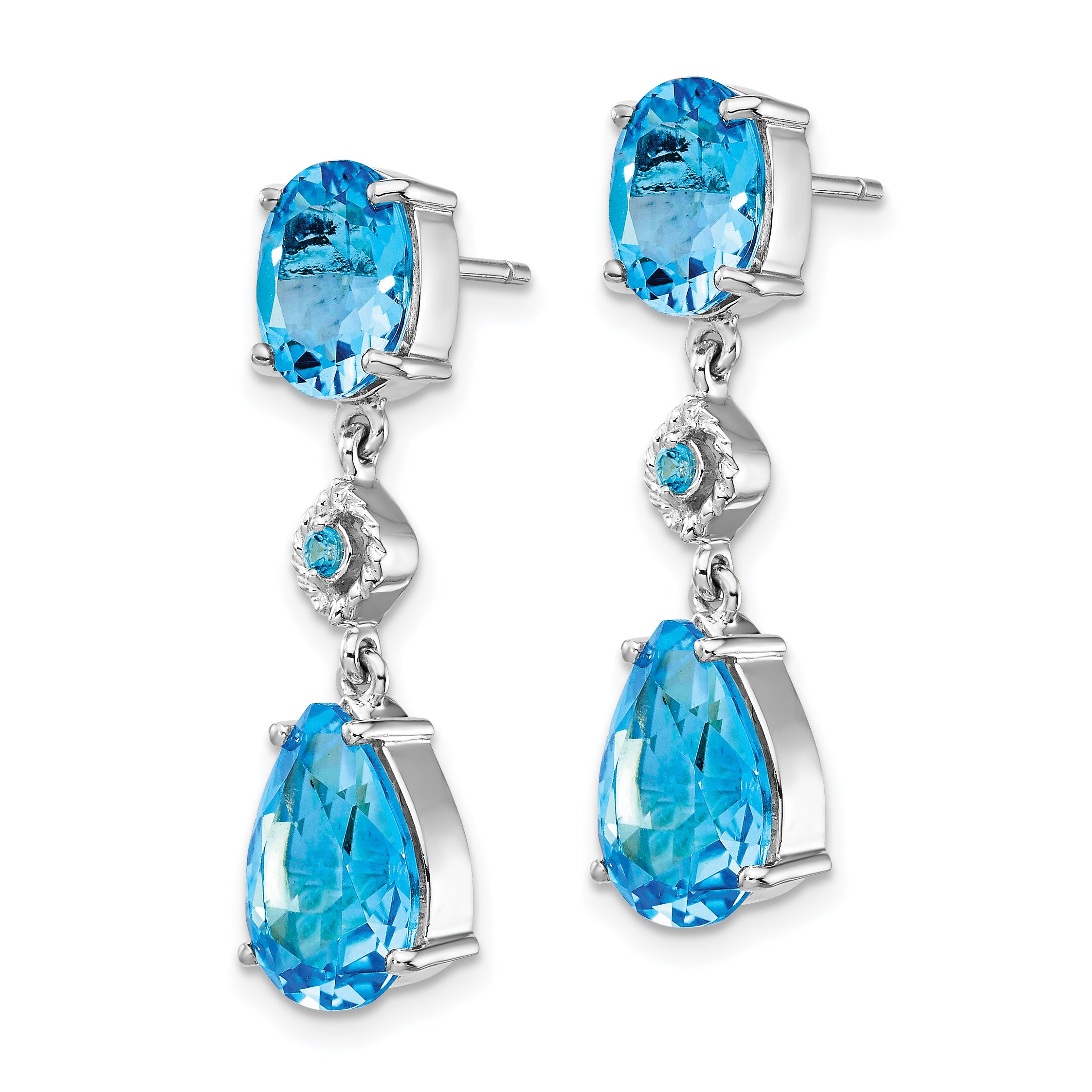 14K White Gold Blue Topaz Dangle Earrings