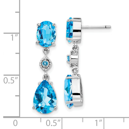 14K White Gold Blue Topaz Dangle Earrings