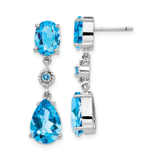 14K White Gold Blue Topaz Dangle Earrings