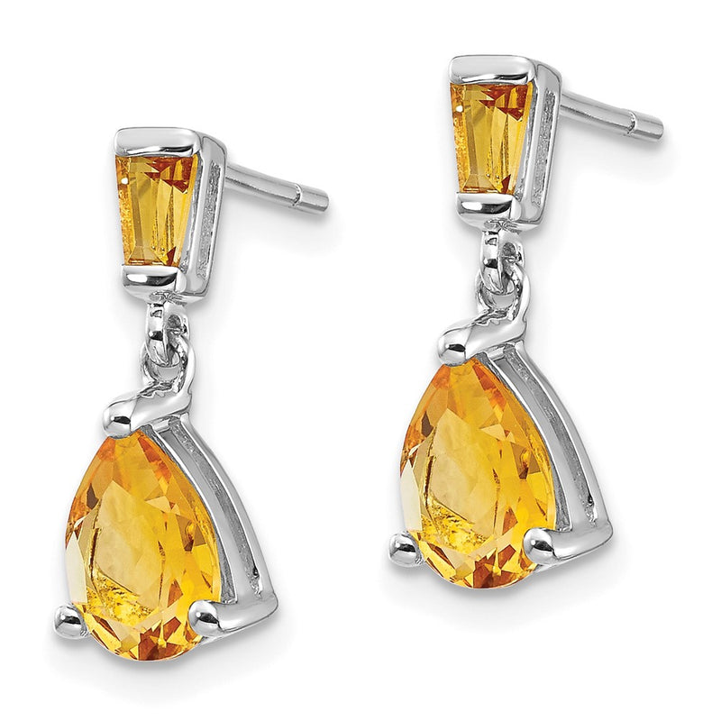 Solid 14k White Gold Simulated Citrine Dangle Post Earrings