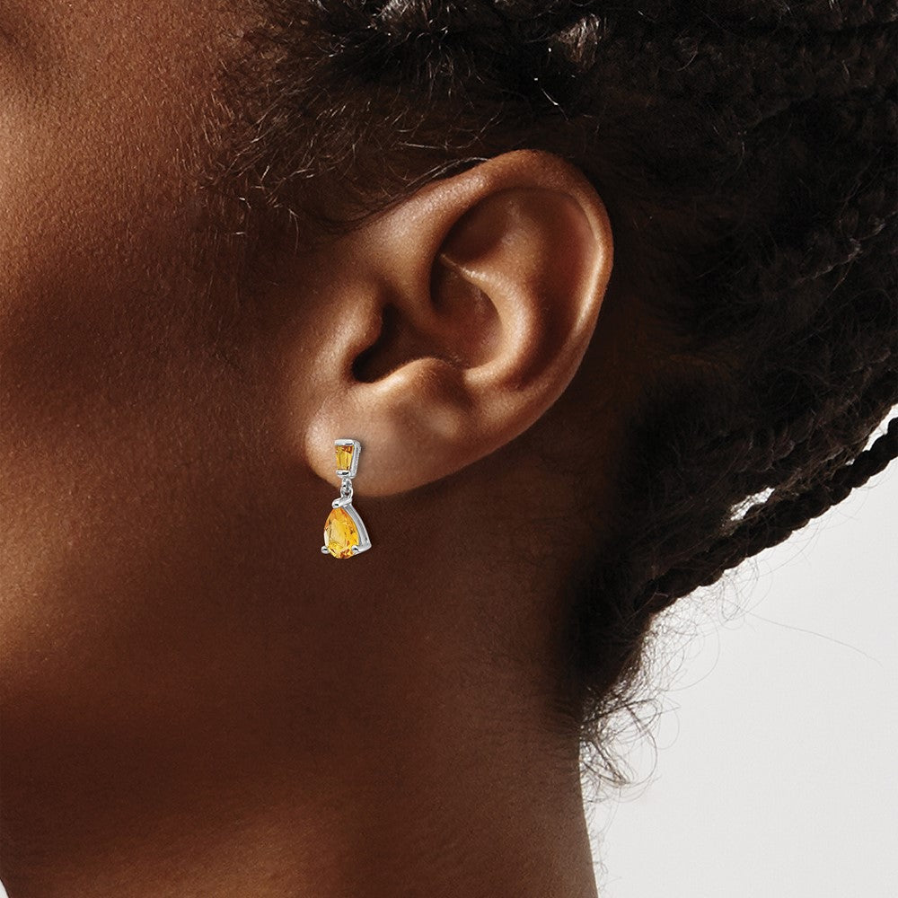 Solid 14k White Gold Simulated Citrine Dangle Post Earrings