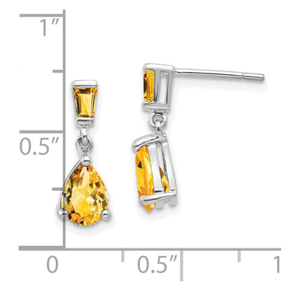Solid 14k White Gold Simulated Citrine Dangle Post Earrings