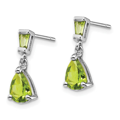 Solid 14k White Gold Simulated Peridot Dangle Post Earrings