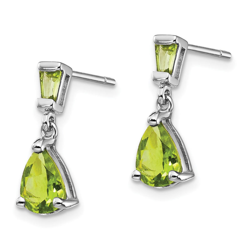 Solid 14k White Gold Simulated Peridot Dangle Post Earrings