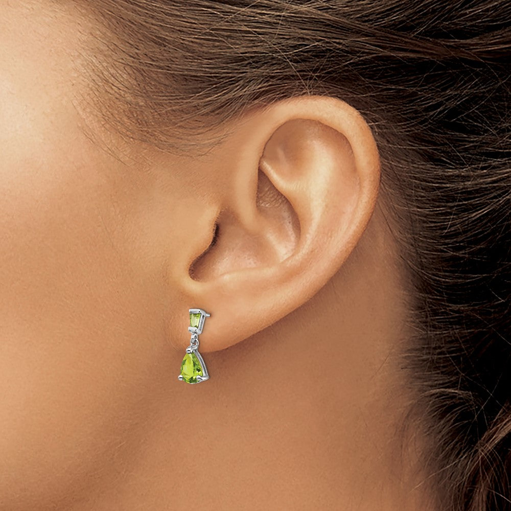 Solid 14k White Gold Simulated Peridot Dangle Post Earrings