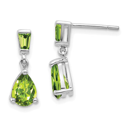 Solid 14k White Gold Simulated Peridot Dangle Post Earrings