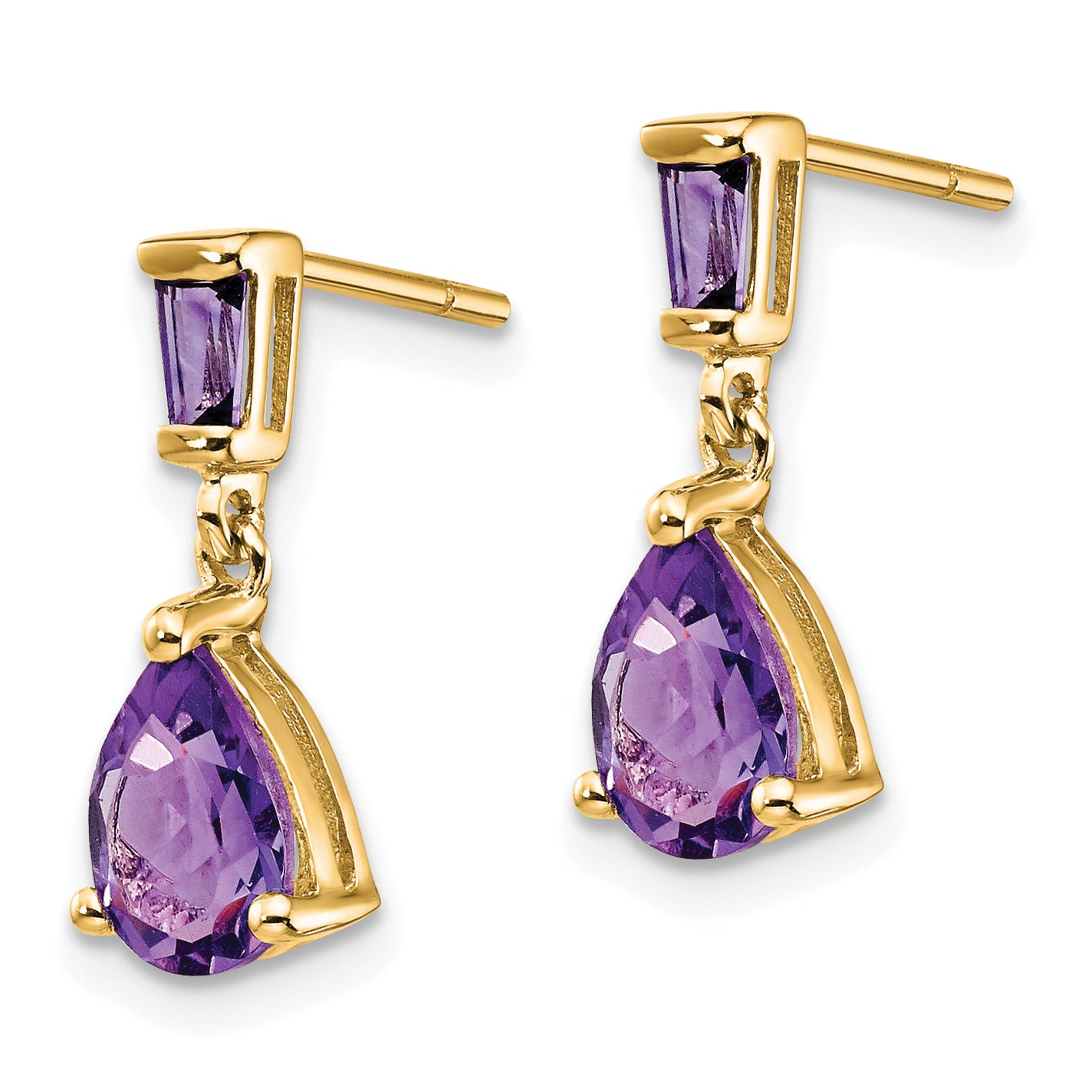 14k Yellow Gold Amethyst Dangle Post Earrings