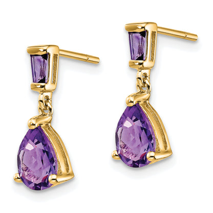 14k Yellow Gold Amethyst Dangle Post Earrings