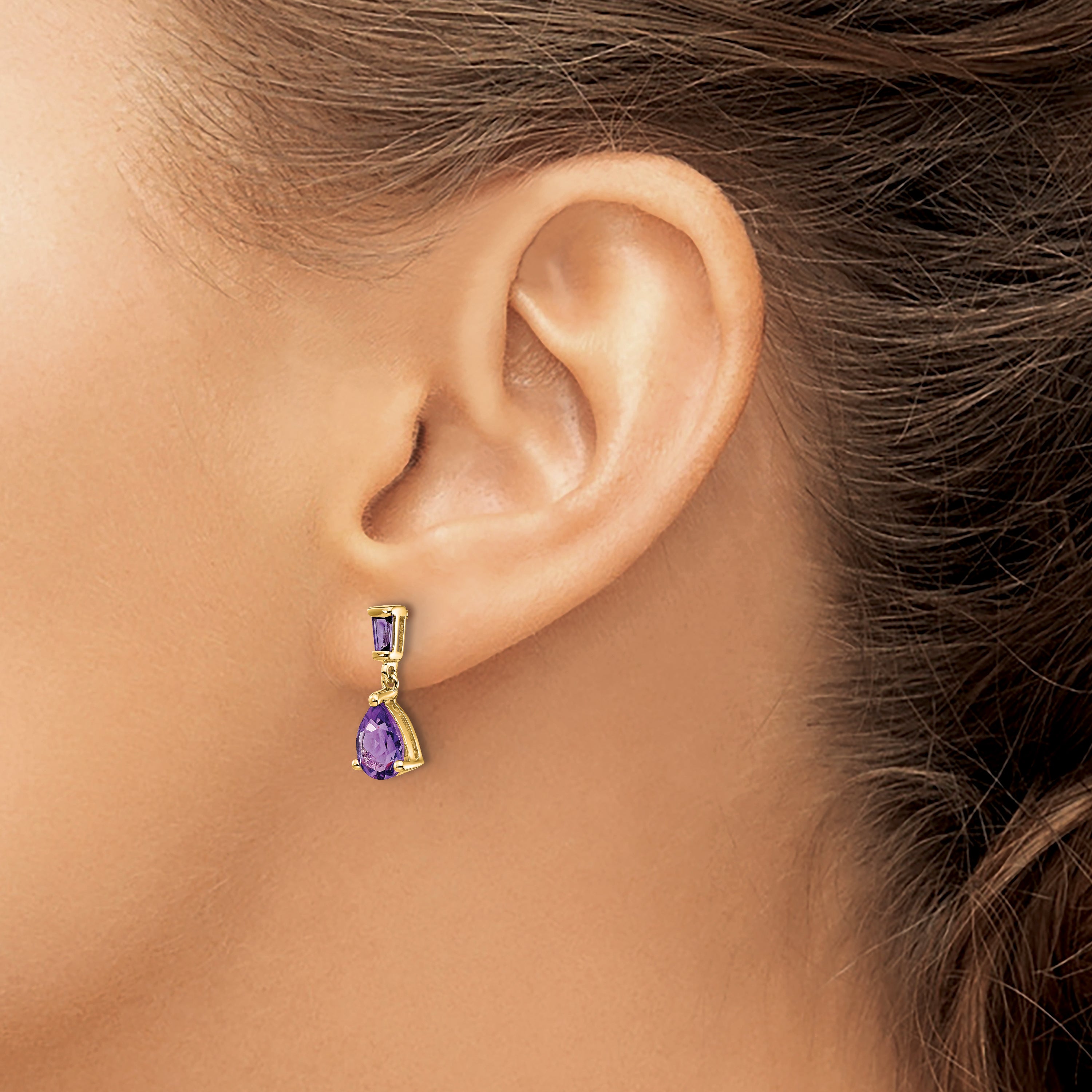 14k Yellow Gold Amethyst Dangle Post Earrings