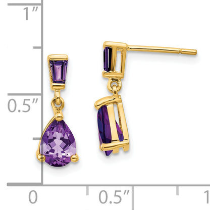 14k Yellow Gold Amethyst Dangle Post Earrings