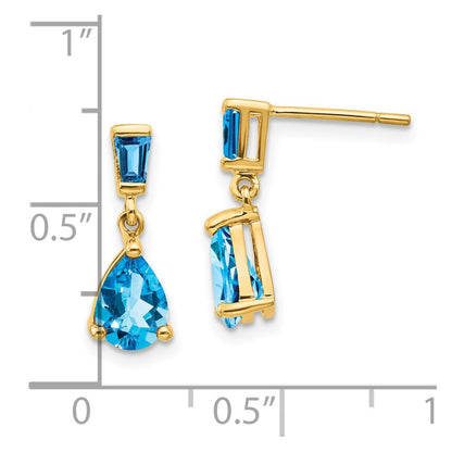 14k Yellow Gold Blue Topaz Dangle Post Earrings