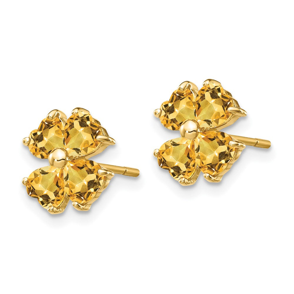 Solid 14k Yellow Gold Heart-shaped Simulated Citrine Flower Post Earrings