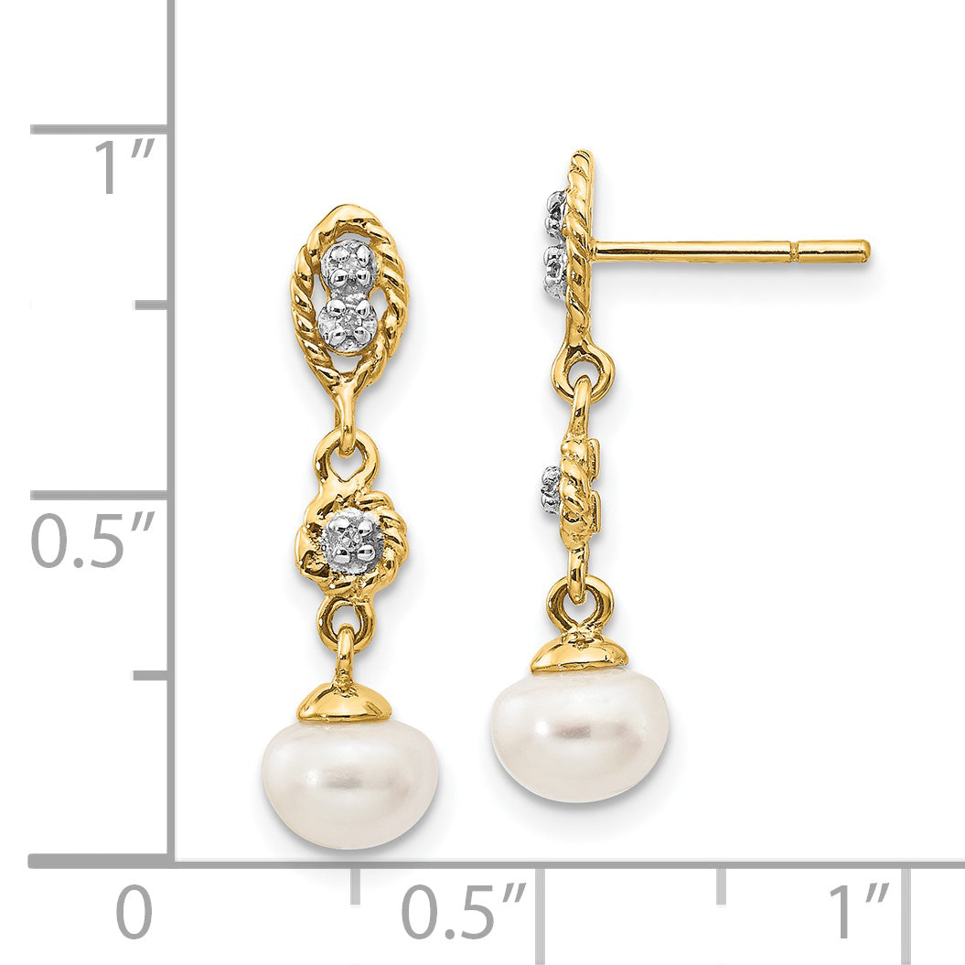 14K Yellow & Rhodium 6 7mm Semi Round Fwc Pearl .02Ct Diamond Earrings