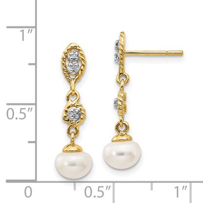 14K Yellow & Rhodium 6 7mm Semi Round Fwc Pearl .02Ct Diamond Earrings