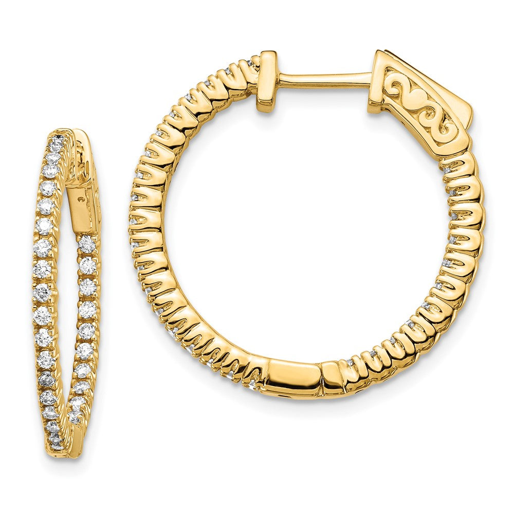 14k Yellow Gold 5/8 Ct. Lab Grown Diamond VS/SI+ G+ Round In and Out Safety Clasp Hoop Earrings