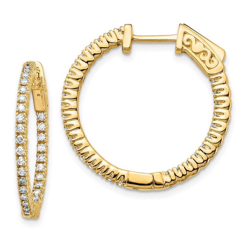 14k Yellow Gold 5/8 Ct. Lab Grown Diamond VS/SI+ G+ Round In and Out Safety Clasp Hoop Earrings