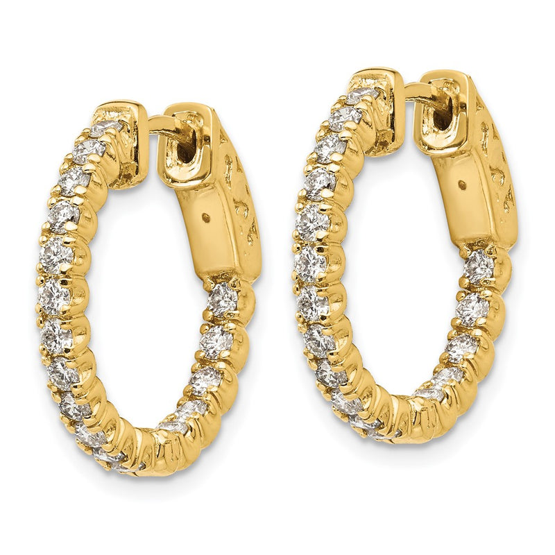 14k Yellow Gold Diamond Round Hoop w/Safety Clasp Earrings