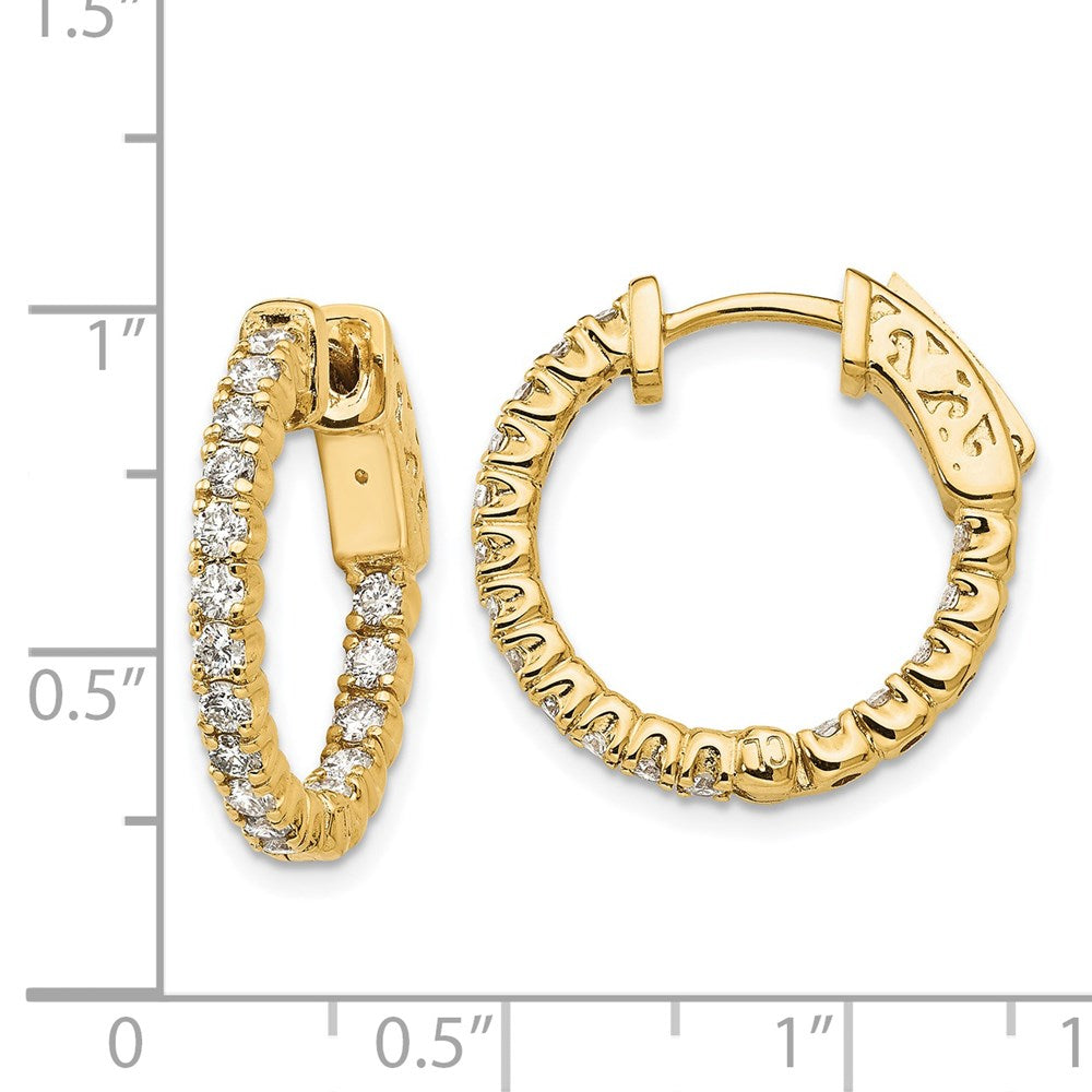 14k Yellow Gold Diamond Round Hoop w/Safety Clasp Earrings