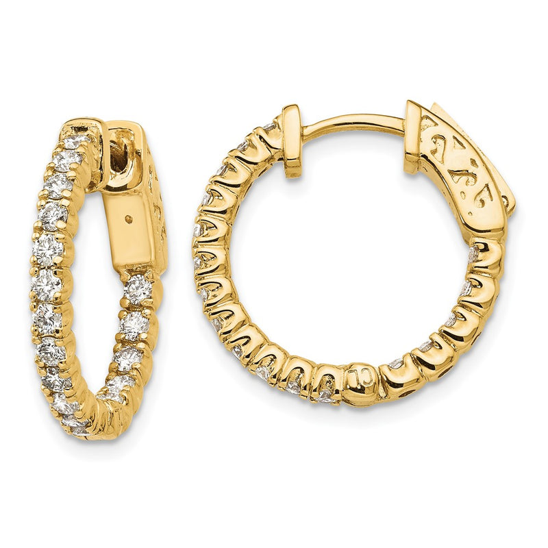 14k Yellow Gold Diamond Round Hoop w/Safety Clasp Earrings