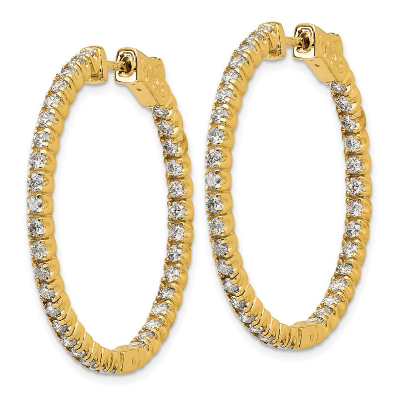 14k Yellow Gold Diamond Round Hoop w/Safety Clasp Earrings