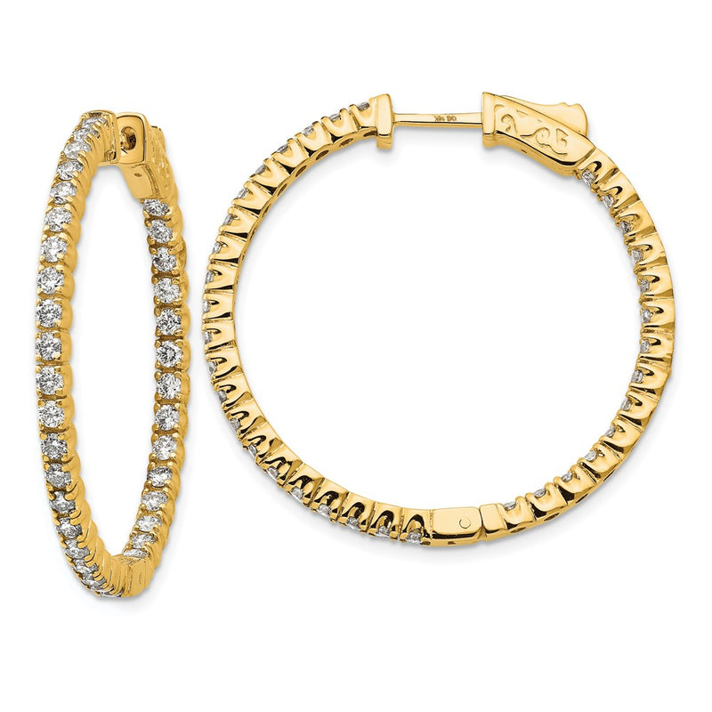 14k Yellow Gold Diamond Round Hoop w/Safety Clasp Earrings