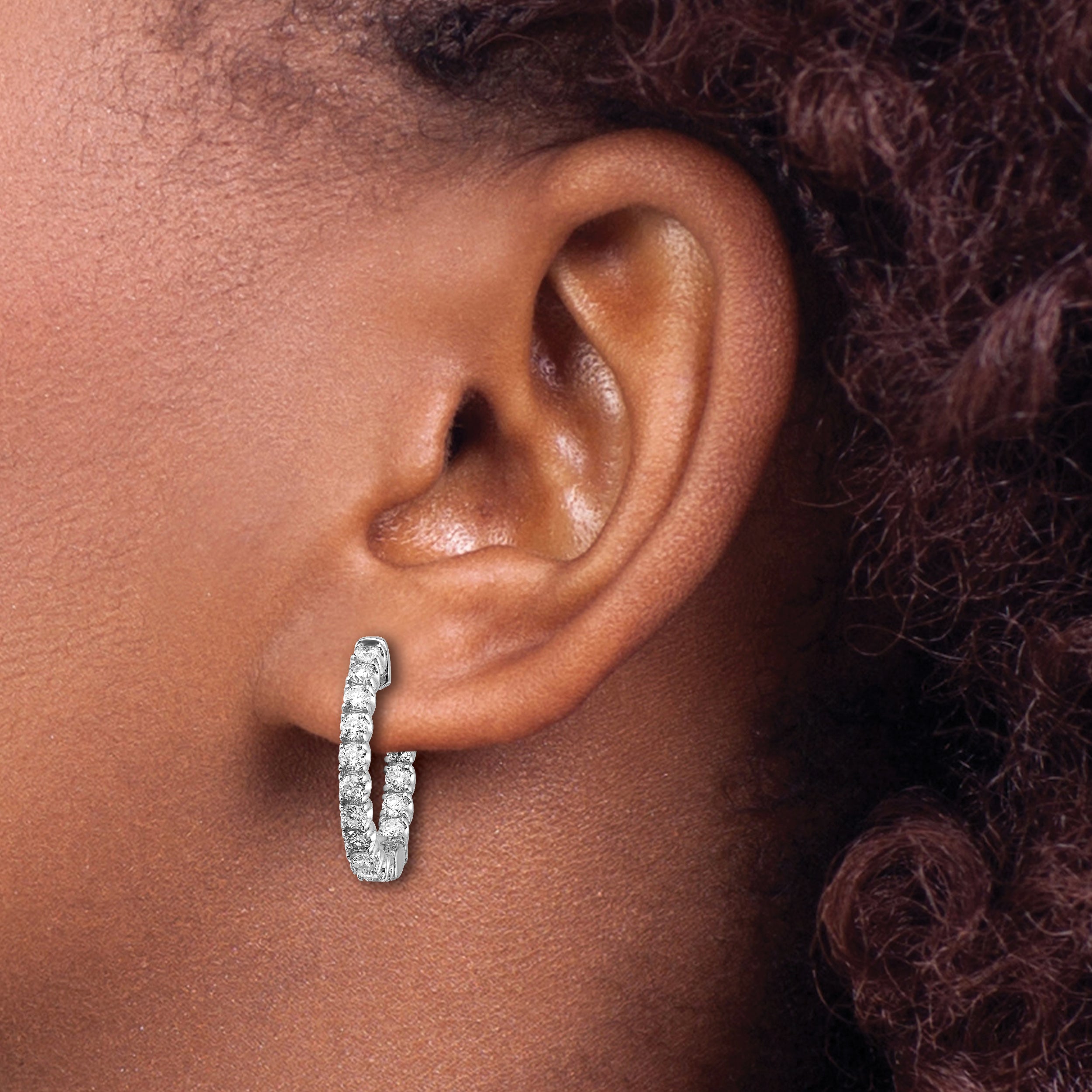 14k White Gold 1 1/2 Ct. Lab Grown Diamond VS/SI+ G+ Round In and Out Safety Clasp Hoop Earrings
