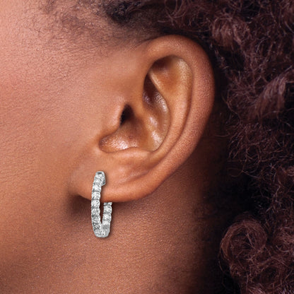 14k White Gold 1 1/2 Ct. Lab Grown Diamond VS/SI+ G+ Round In and Out Safety Clasp Hoop Earrings